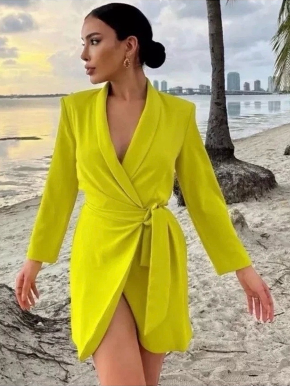 ZARA WOMAN SS22 LIME GREEN WRAP FRONT MINI DRESS Sz S 2829/483 NWT